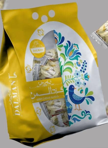 گز  18% زعفرانی با مغز پسته 500 گرمی دالمن